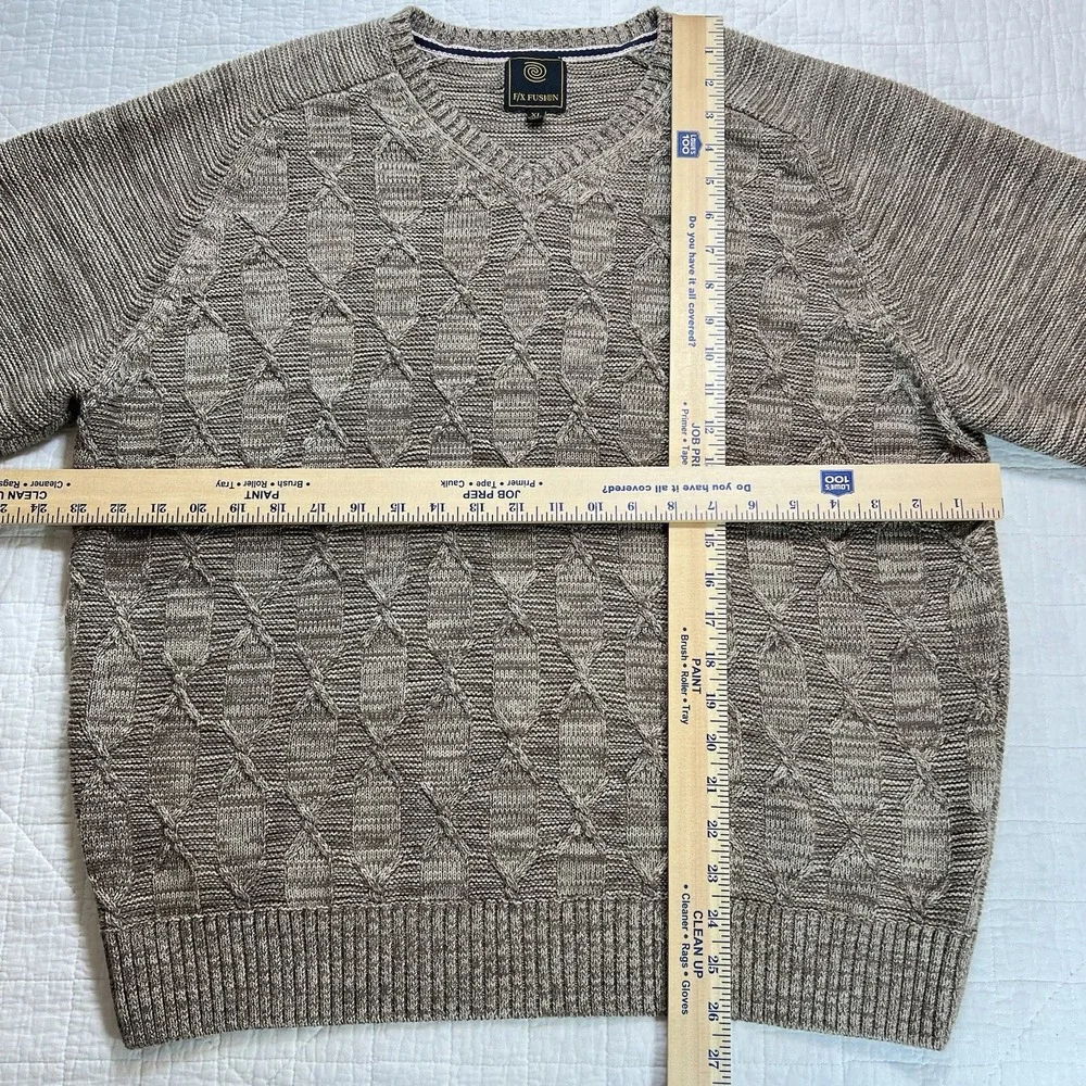 FX Fusion Cable Knit Grandpa Sweater V-Neck Drop Down Khaki Color Men's Size XL - Picture 7 of 7